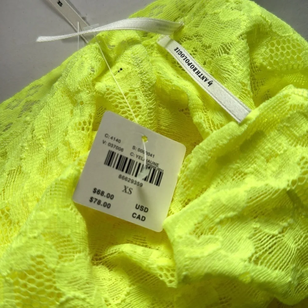 NWT Anthropologie V-neck sheer lace neon bodysuit